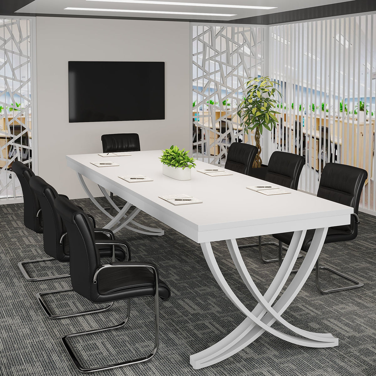 6.5FT Conference Table for 6-8 People, 78-Inch Rectangular Table with Metal Frame