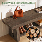 63-Inch Solid Wood Farmhouse Bench with 2-Tier Open Shoe Storage