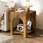 19.69-Inch Farmhouse Side Table with Arch Design, Wooden End Table for Living Room