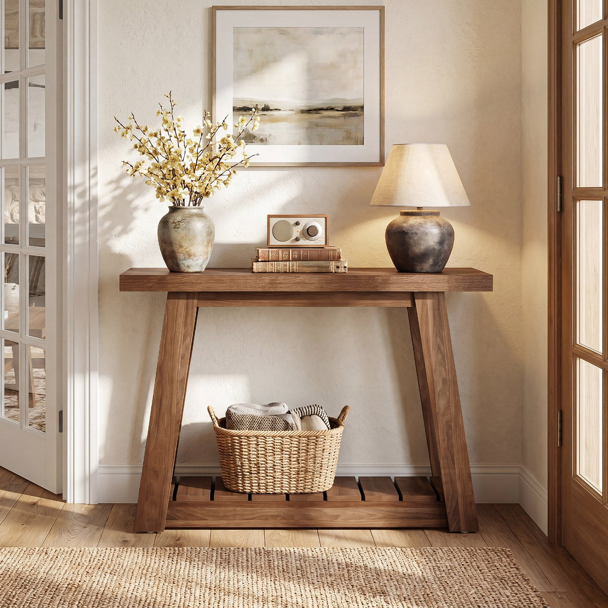 41.3-Inch 2-Tier Wood Console Table, Narrow Entryway Storage Sofa Table with Open Shelves for Living Room and Hallway
