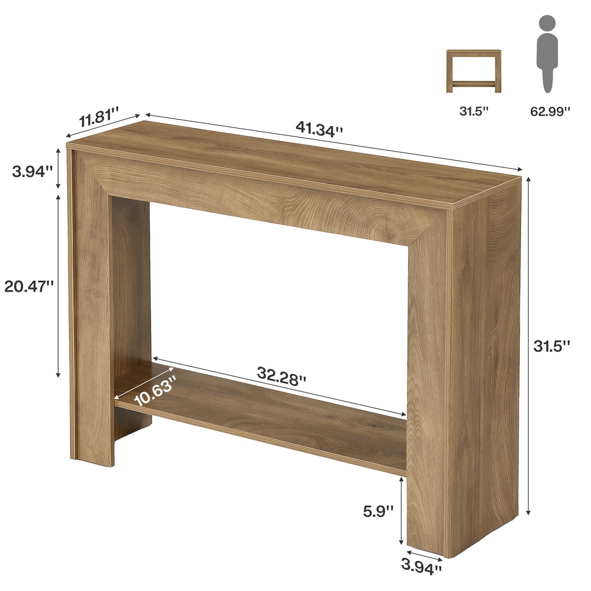 41.3-Inch Farmhouse Console Table with 2-Tier Open Storage, Narrow Entryway Sofa Table for Living Room Hallway and Foyer