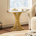 20" Round End Table with Faux Marble Top, White Side Table with Gold Metal Base