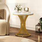 20" Round End Table with Faux Marble Top, White Side Table with Gold Metal Base