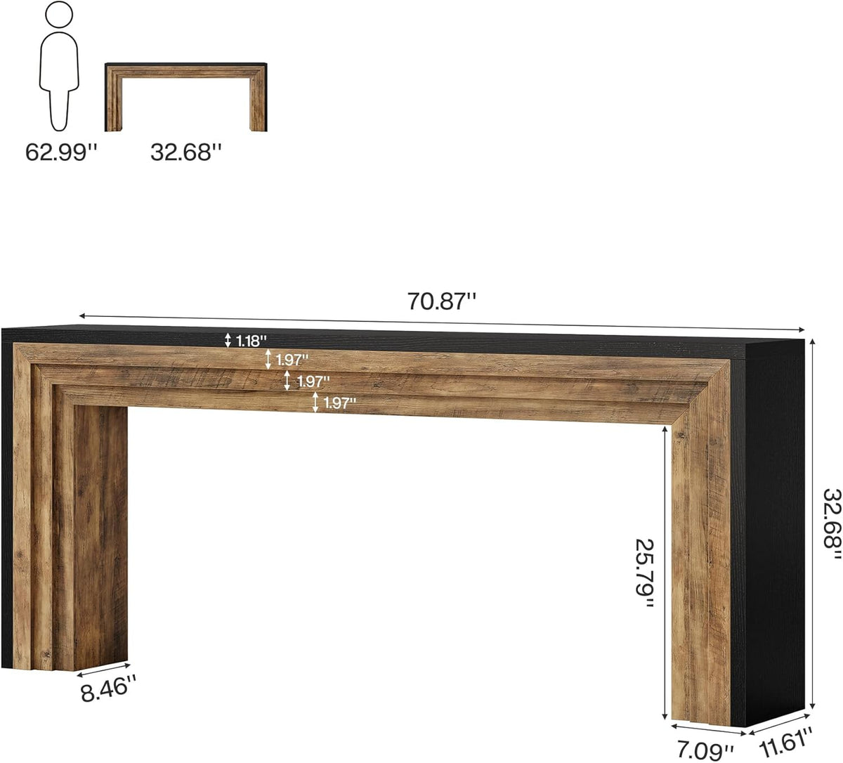 70.9-Inch Geometric Console Table with Two-Tone Panels, Extra Long Narrow Table for Hallway and Living Room