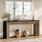 70.9-Inch Geometric Console Table with Two-Tone Panels, Extra Long Narrow Table for Hallway and Living Room