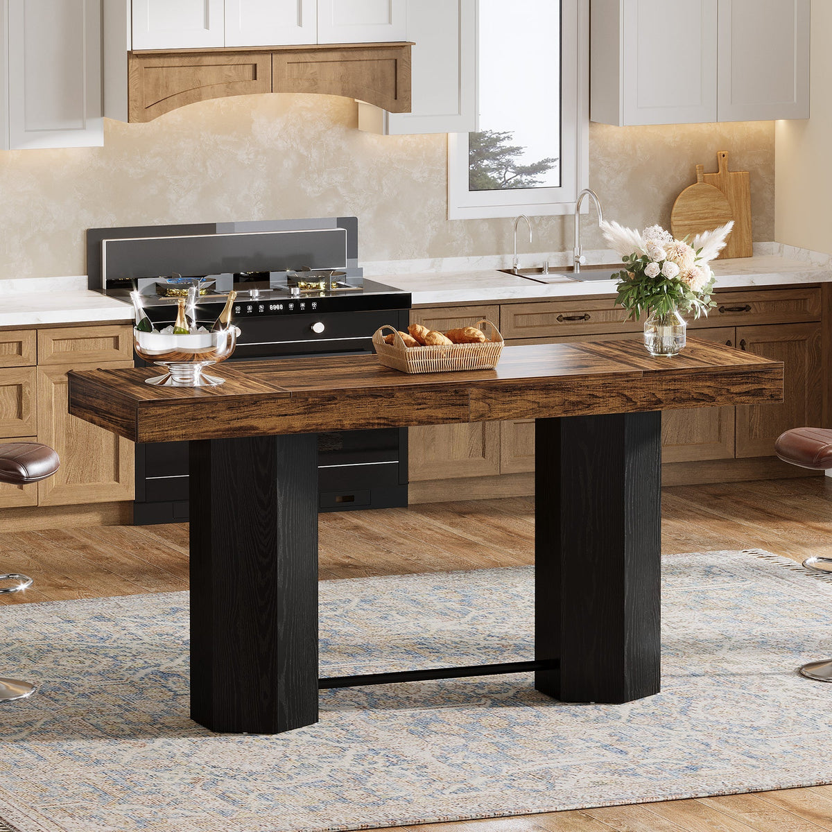 70.9" Home Bar Table, Counter Height Pub Table with Sturdy Base