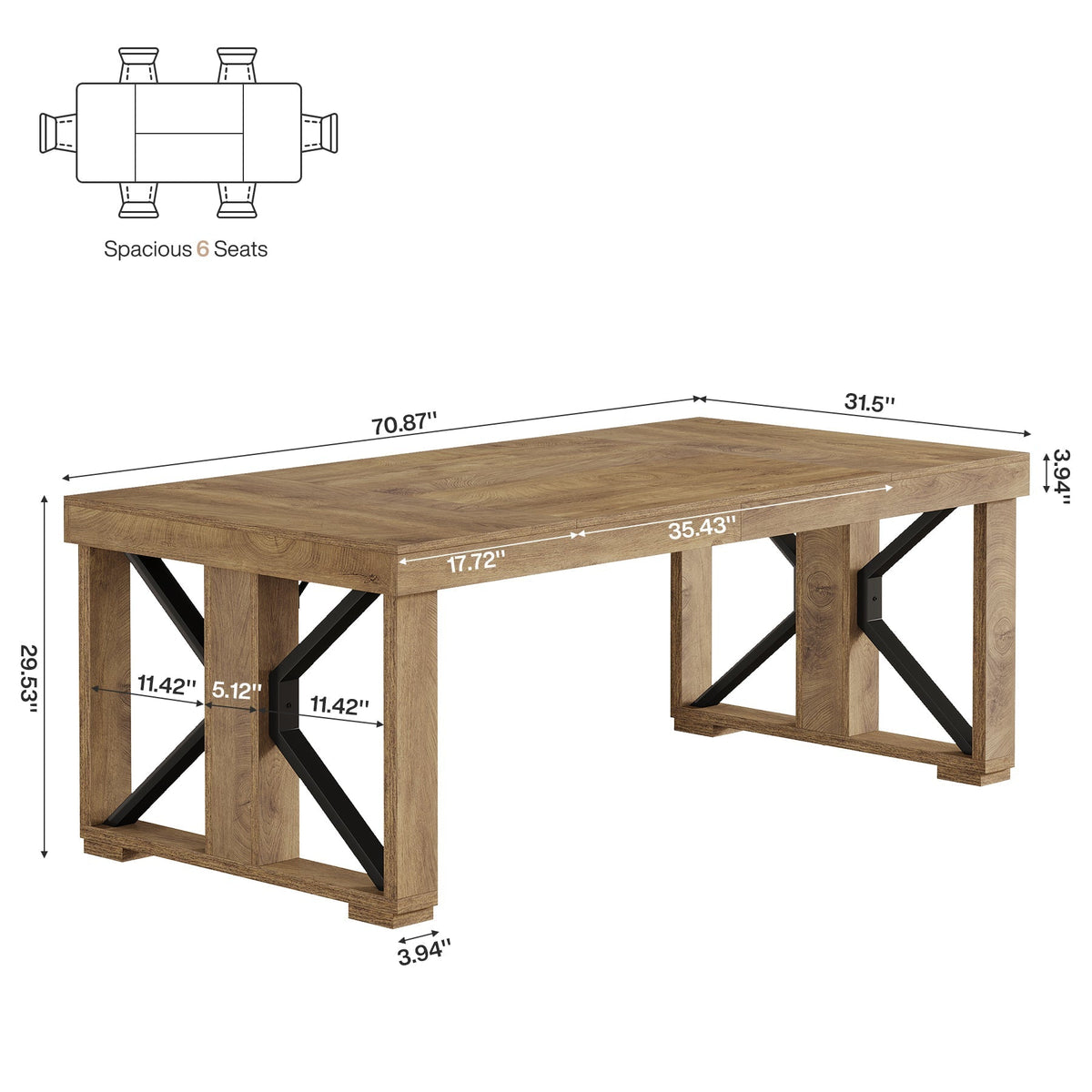 70.8" Conference Table, Rectangle Meeting Table with Large Tabletop