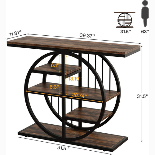 39" Console Table, 5-Tier Entryway Table Sofa Table with Circle Base