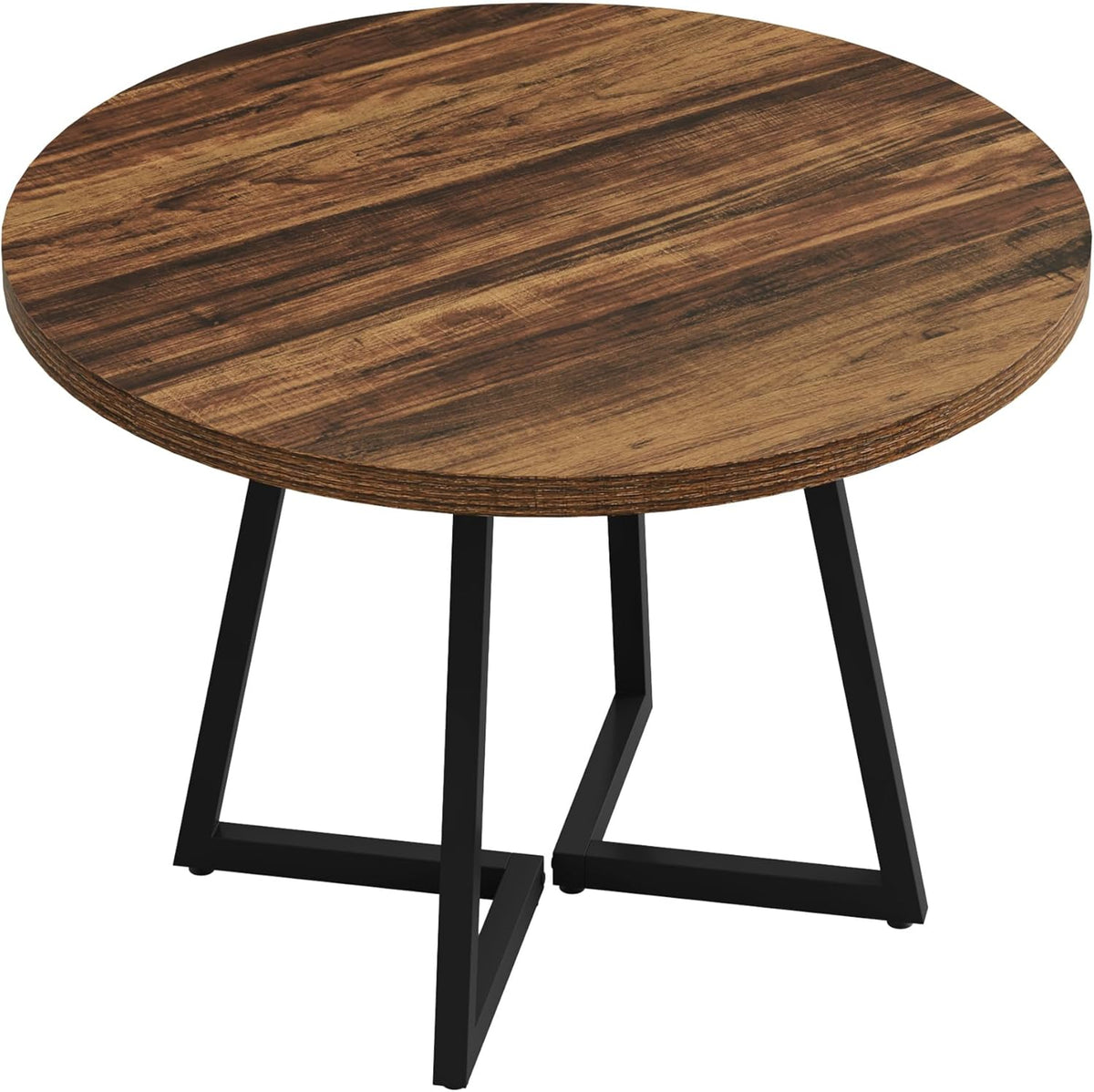 31.5-Inch Round Dining Table for 2, Compact Kitchen Table with Geometric Metal Base#Colour_Rustic Brown