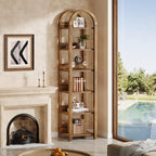 70.87-Inch 6-Tier Narrow Bookshelf with Arched Top, Tall Slim Bookcase
