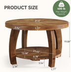 31.5-Inch Solid Wood Round Coffee Table, 2-Tier Center Table with Mosaic Pattern and Storage