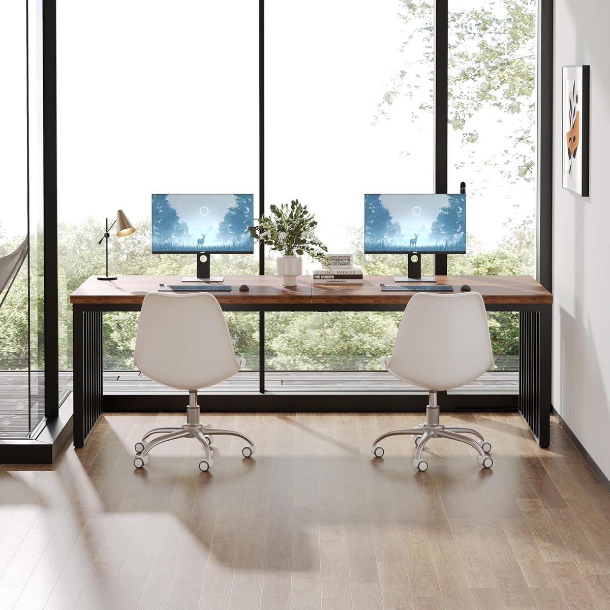 71" Home Office Desk - Heavy Duty Metal Frame Workstation#Colour_Brown & Black Base