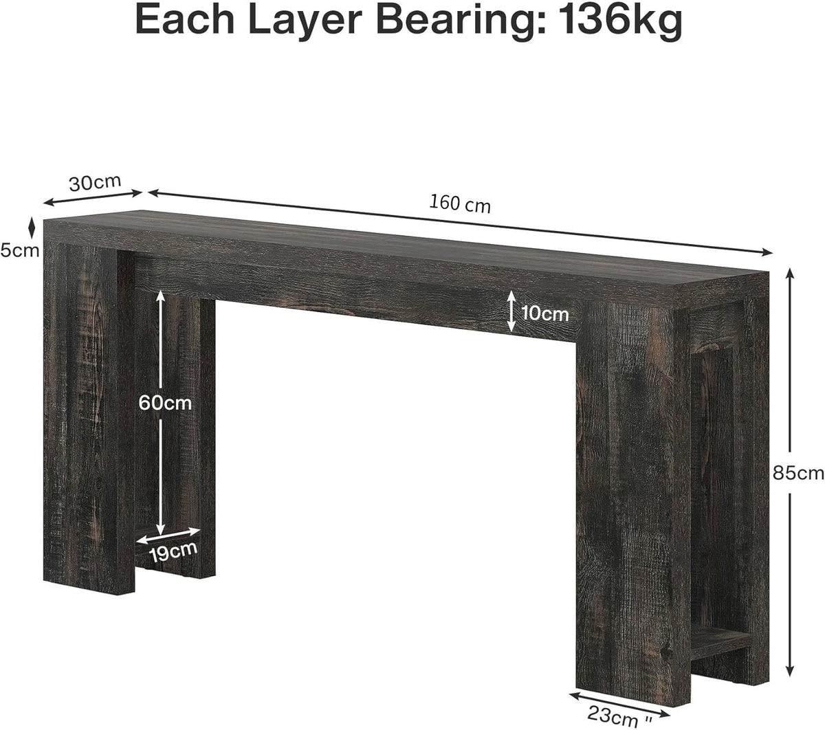 63-Inch Extra Long Console Table, Narrow Sofa Table Behind Couch with Farmhouse Style for Living Room and Hallway
