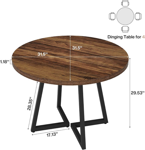 31.5-Inch Round Dining Table for 2, Compact Kitchen Table with Geometric Metal Base#Colour_Rustic Brown