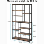79" Industrial Bookcase - 8-Shelf Staggered Wood & Metal Display Shelf