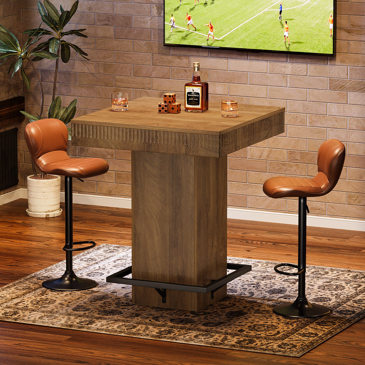 31.5-Inch Square Bar Table with Metal Footrest, Industrial Pub Table for Small Kitchens
