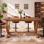 59 Inch Solid Wood Counter Height Dining Table with Footrest, Farmhouse Bar Table for 4-6