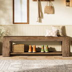 55.12 Inch Solid Wood Entryway Bench with Storage Shelf, Rustic Shoe Bench for Hallway