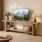 71 Inch Solid Wood TV Stand with 2-Tier Storage, Media Console for 55 to 85 Inch TVs