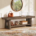 63-Inch Solid Wood Farmhouse Bench with 2-Tier Open Shoe Storage