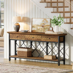 70.86-Inch Extra Long Console Table with 3 Drawers and Storage Shelf, Industrial Narrow Sofa Table for Living Room Entryway and Hallway