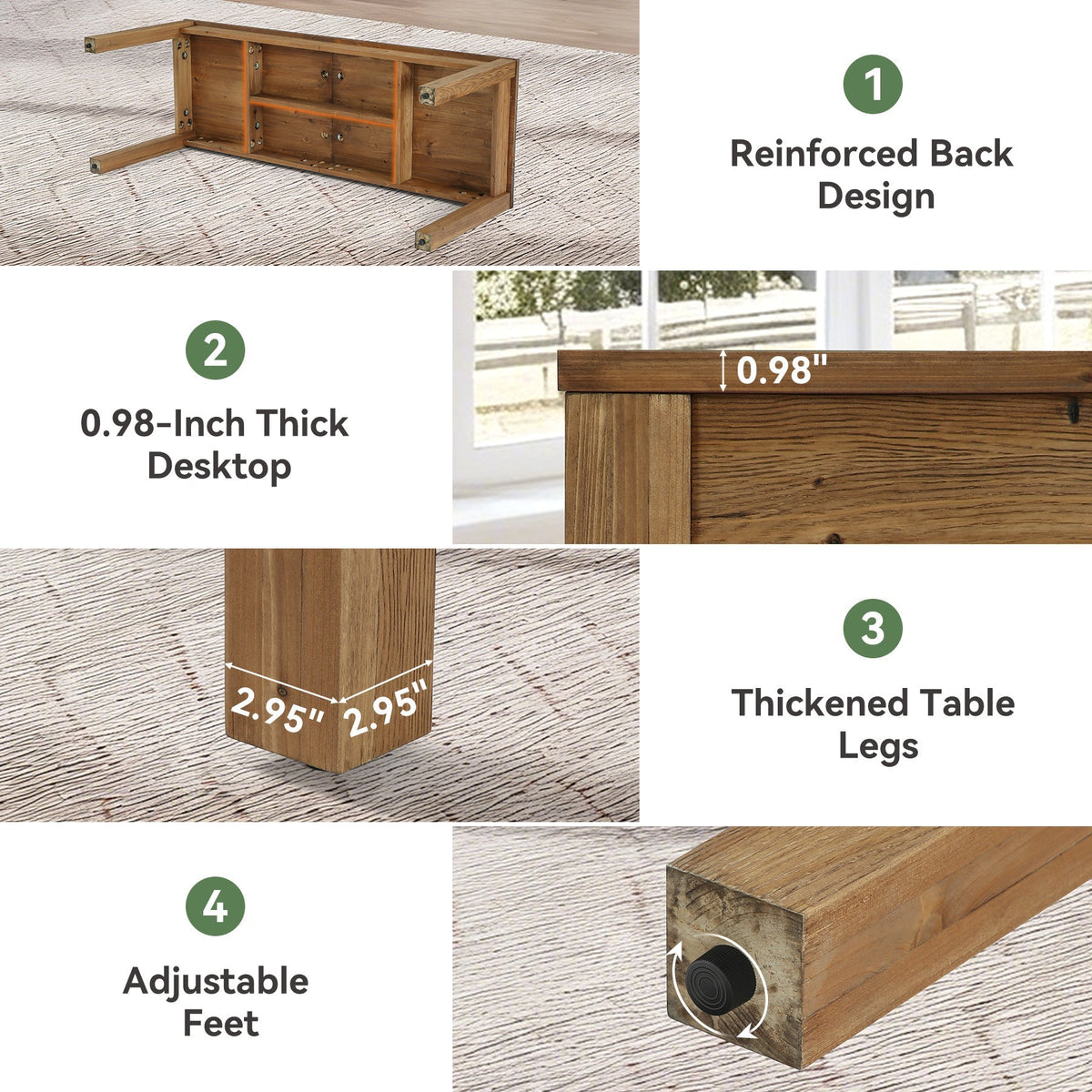 78.7" 2-Person Desk, Solid Wood Double Computer Table Workstation
