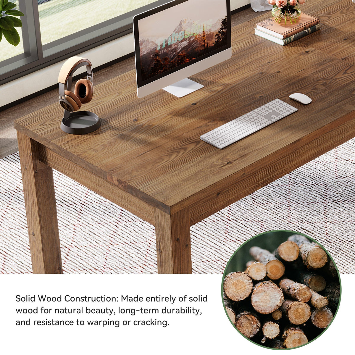 78.7" 2-Person Desk, Solid Wood Double Computer Table Workstation