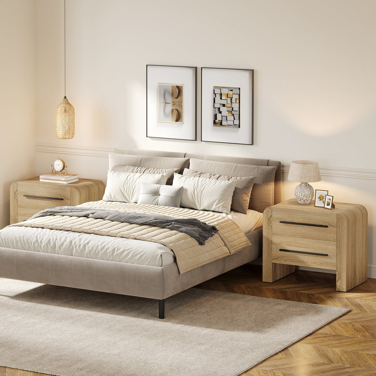27.55 Inch 2-Drawer Nightstand with Curved Edges, Modern Bedside Table for Bedroom