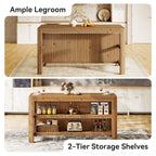 63-Inch Farmhouse Kitchen Island, Solid Wood Island Table with Open Storage Shelves