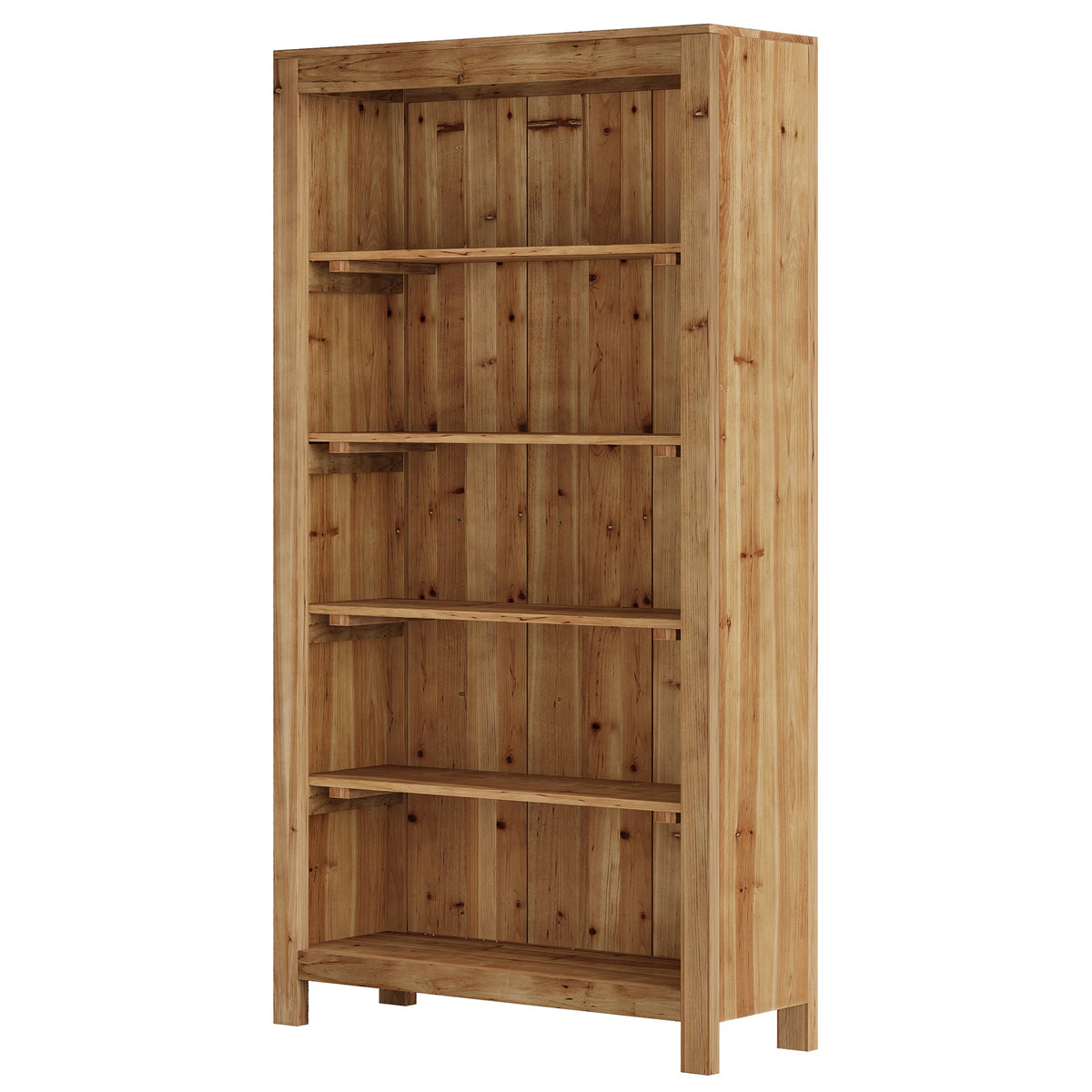 5-Tier Farmhouse Bookcase with Slatted Back Panel, Solid Wood Bookshelf for Home Office and Library