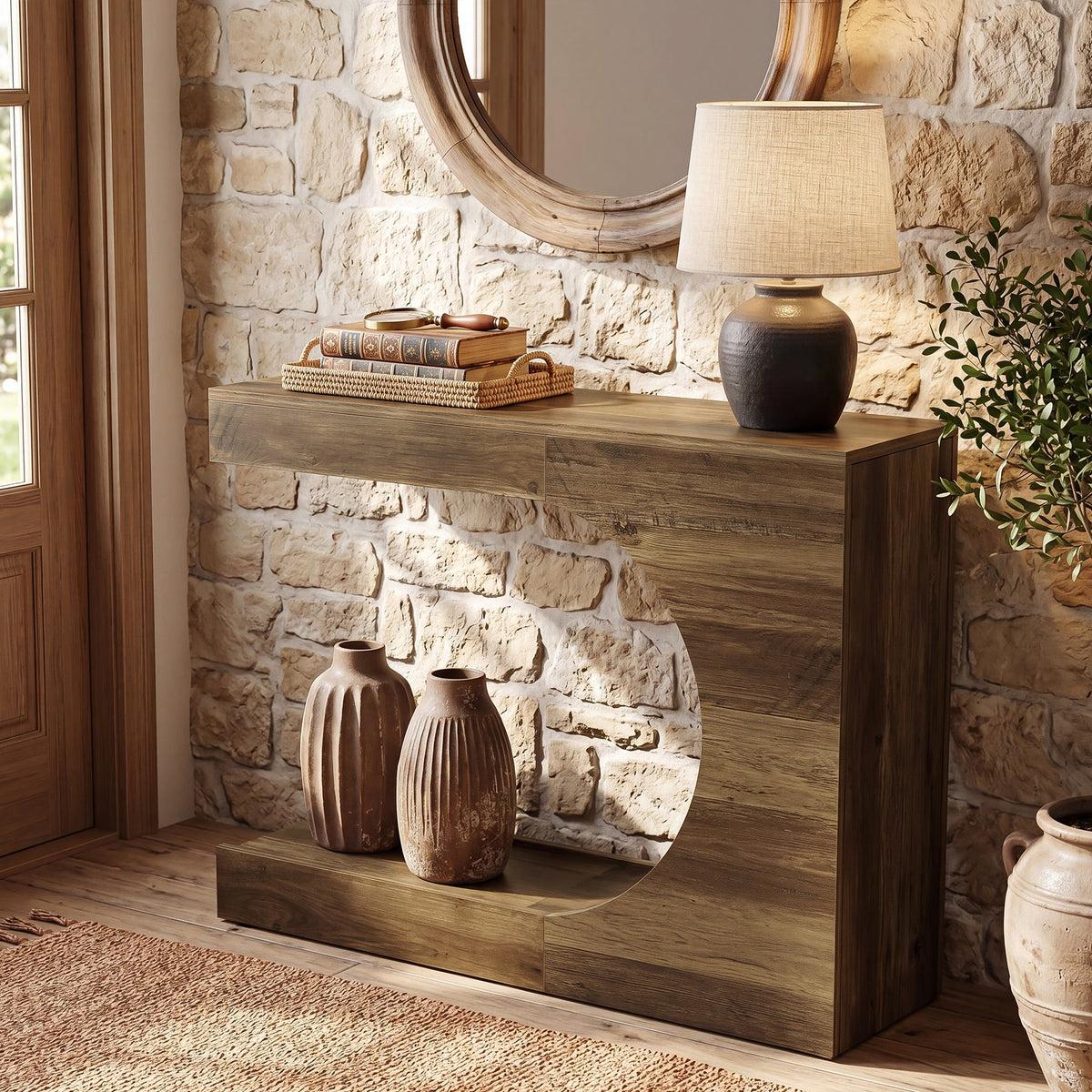 40-Inch Farmhouse Console Table with C-Shaped Design, Small Entryway Table for Foyer and Living Room