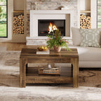 39.4-Inch Square Coffee Table, Large Farmhouse Center Table with Storage Shelf for Living Room