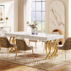 63-Inch Modern Dining Table for 4-6 People, Faux Marble Kitchen Table with Gold Legs
