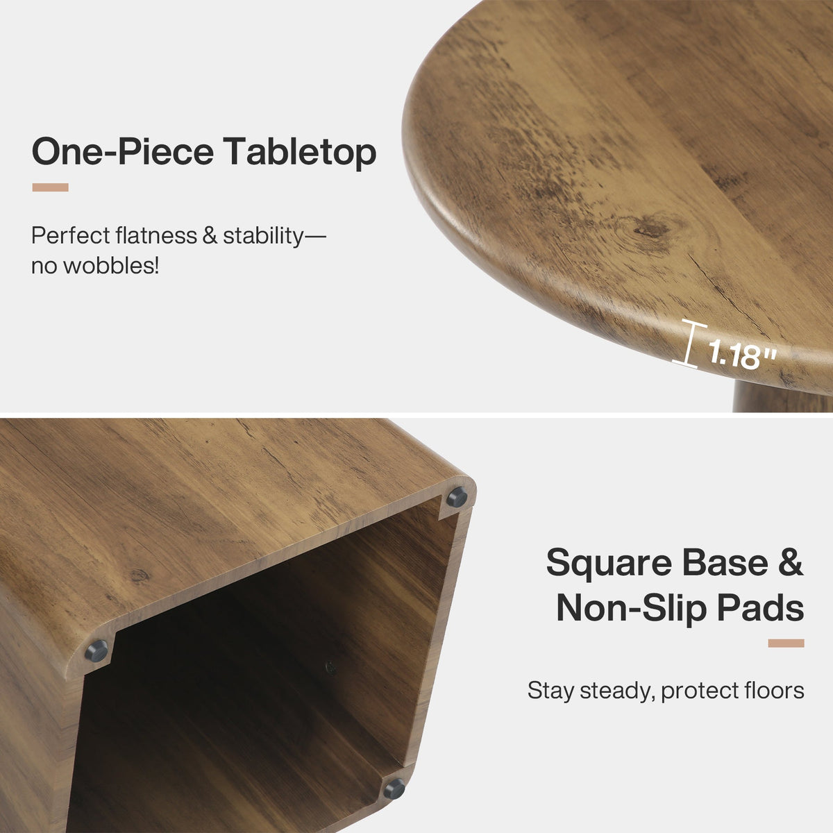 31.5" Dining Table for 4 - Round Farmhouse Kitchen Table with Square Base in Rustic Brown