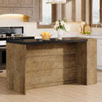 55.12-Inch Kitchen Island with 5-Tier Storage Shelves and Large Countertop, Farmhouse Coffee Bar Table for Kitchen