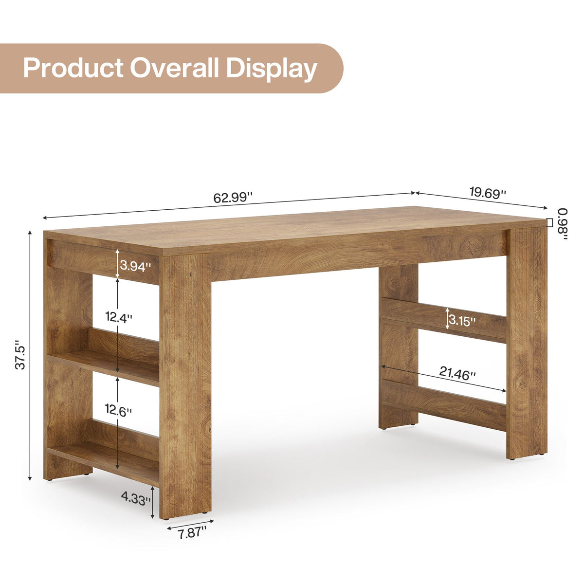 63 Inch Farmhouse Kitchen Island with Double-Sided Storage Shelves