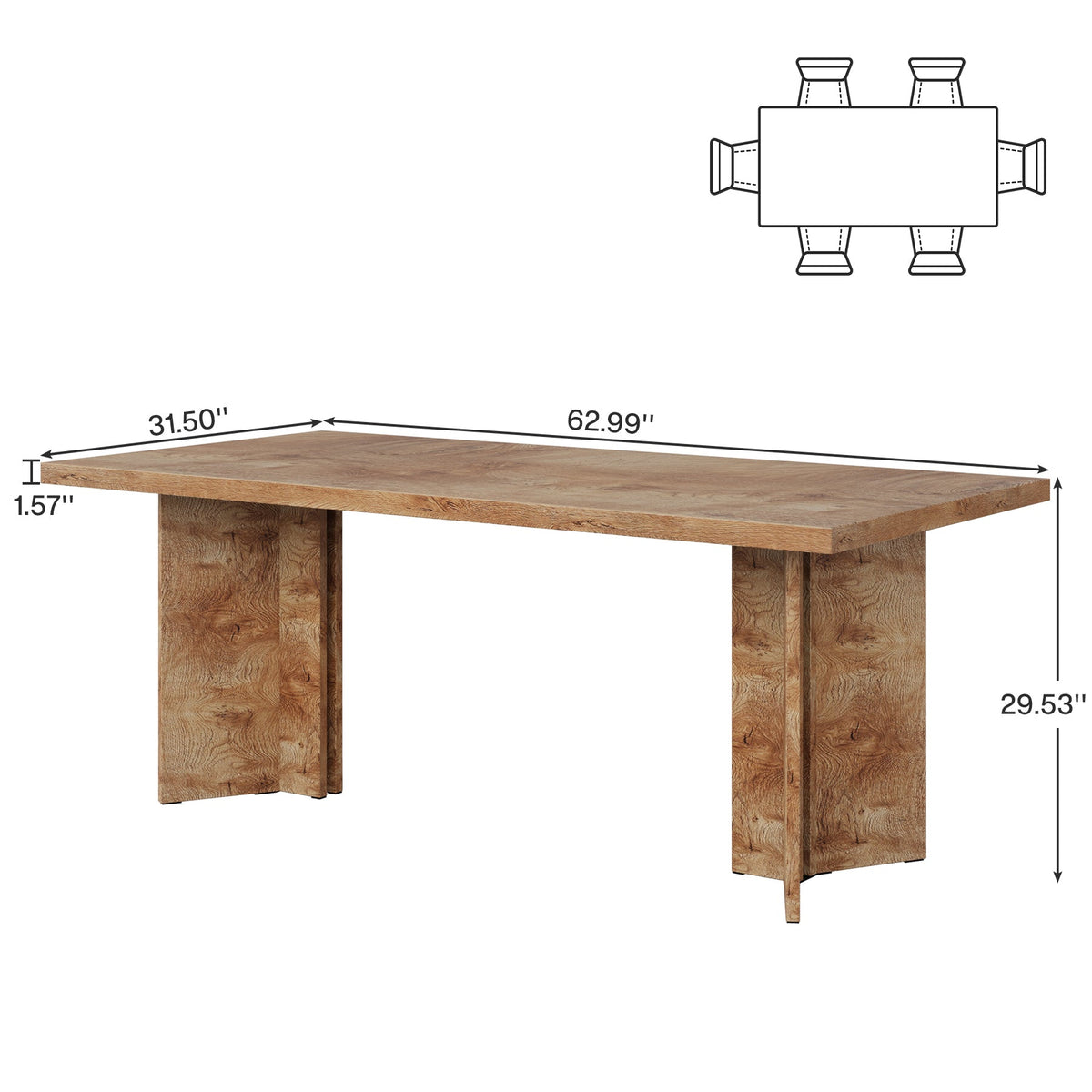 63 inch farmhouse dining table dimensions with seating space for 4-6 people#Color_Light Oak Brown