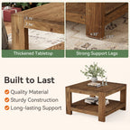 31.5-Inch Square Farmhouse Coffee Table with Storage Shelf, Solid Wood Center Table for Living Room