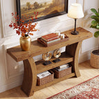 55-Inch Solid Wood Console Table with 3-Tier Storage, Curved Entryway Table for Hallway