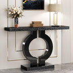 43.1-Inch Mirrored Console Table with O-Shaped Base, Narrow Hallway Table in Black