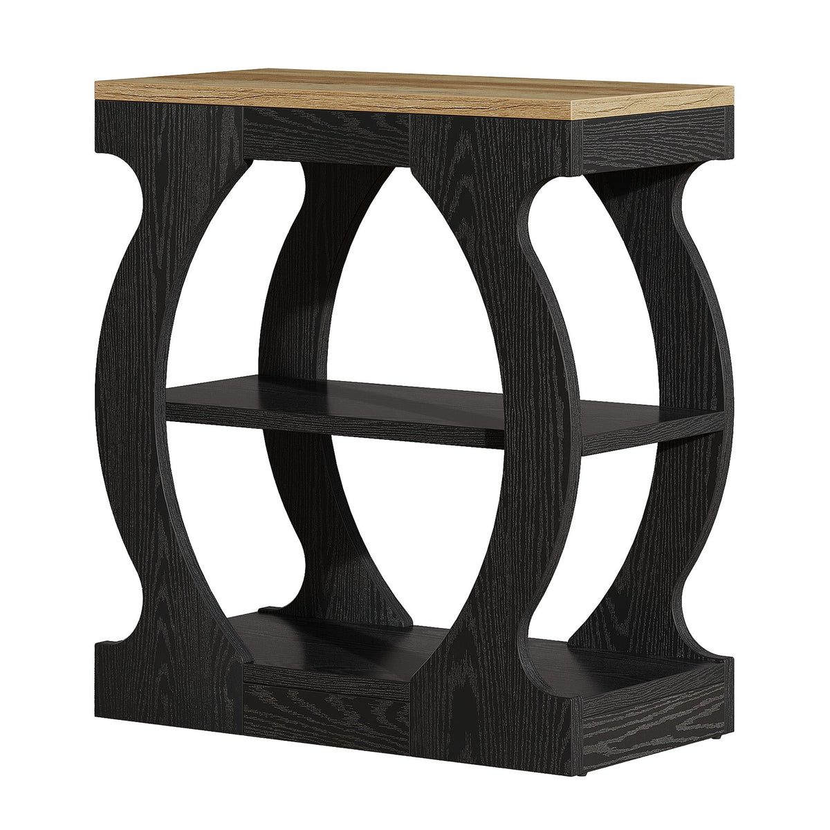 23.6 Inch Narrow End Table with 3-Tier Storage, Wooden Side Table with Curved Frame