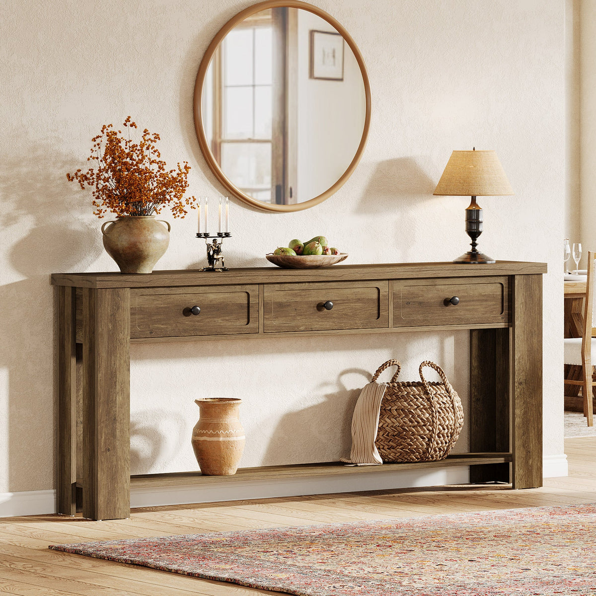 70.9-Inch Console Table with 3 Drawers, Narrow Farmhouse Sofa Table for Hallway