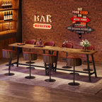 55 Inch Solid Wood Bar Table with Metal Frame and Footrest, Industrial Counter Height Pub Table for Kitchen