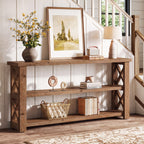 63 Inch Solid Wood Console Table with X-Frame, 3-Tier Hallway Table for Living Room