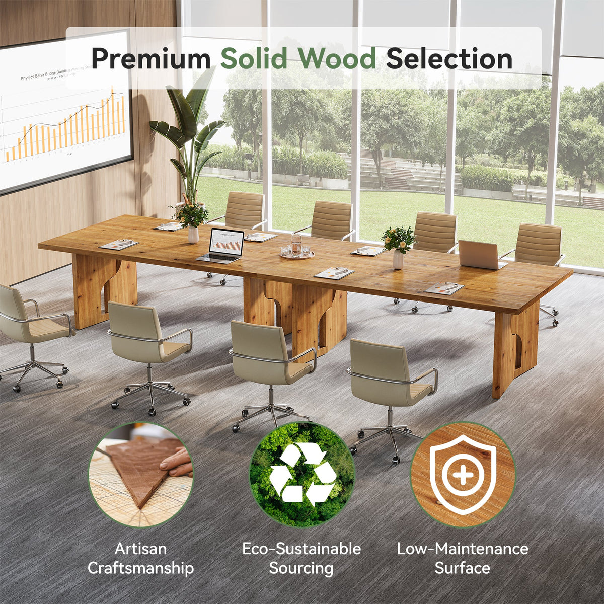 63-Inch Solid Wood Executive Desk with Cutout Bases, Large Office Desk for Home Office
