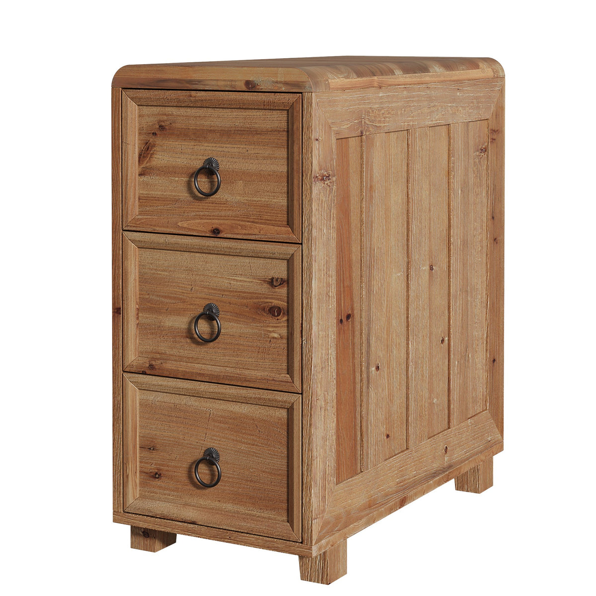 11.81 Inch Narrow Solid Wood Side Table with 3 Drawers, Slim Bedside Table for Bedroom