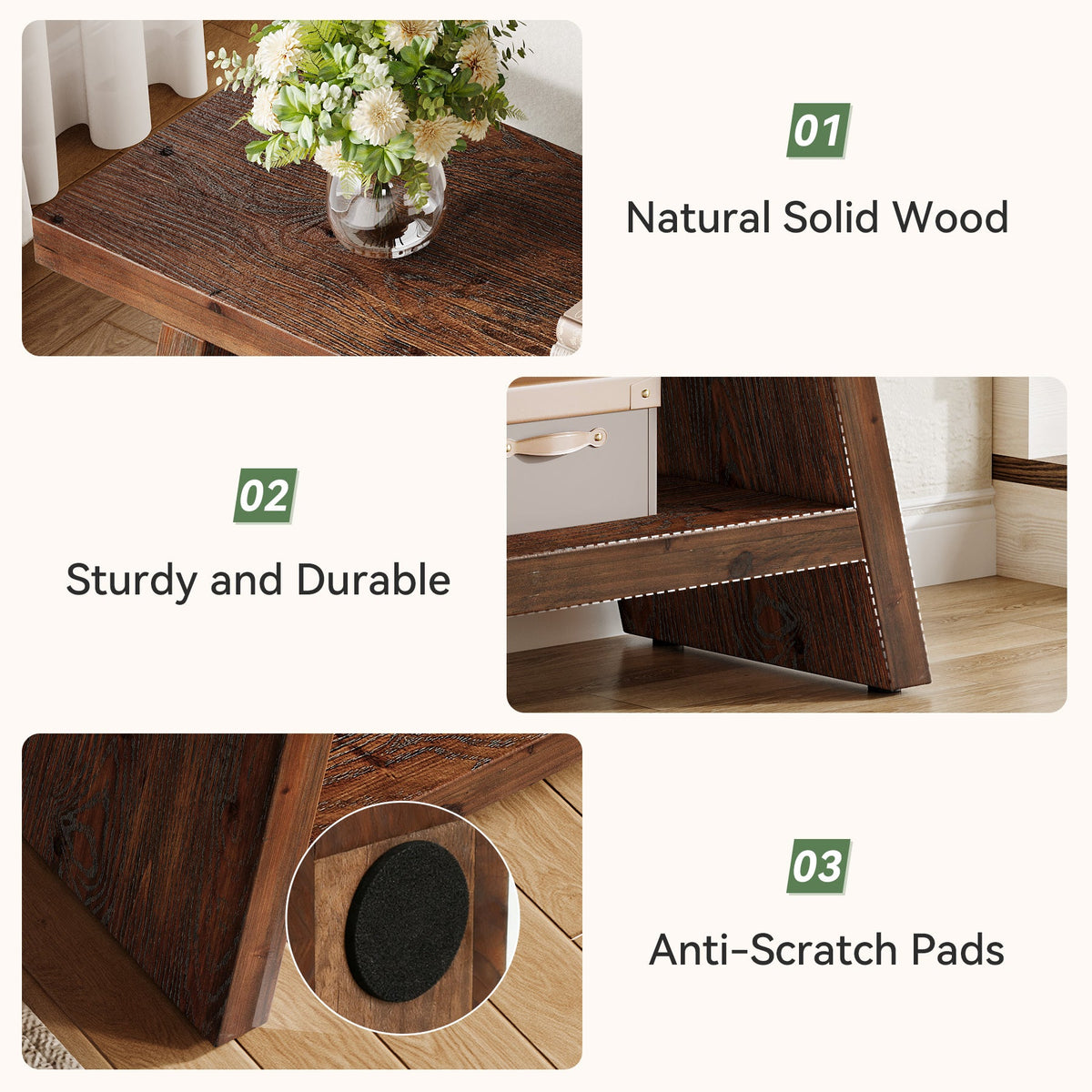 47-Inch 2-Tier Wooden Storage Bench, Open Shelving Hallway Seat with Solid Fir Frame for Living Room