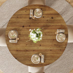 47.3-Inch Solid Wood Round Dining Table for 4-6 People, Farmhouse Kitchen Table with Cross-Shaped Base for Dining Room