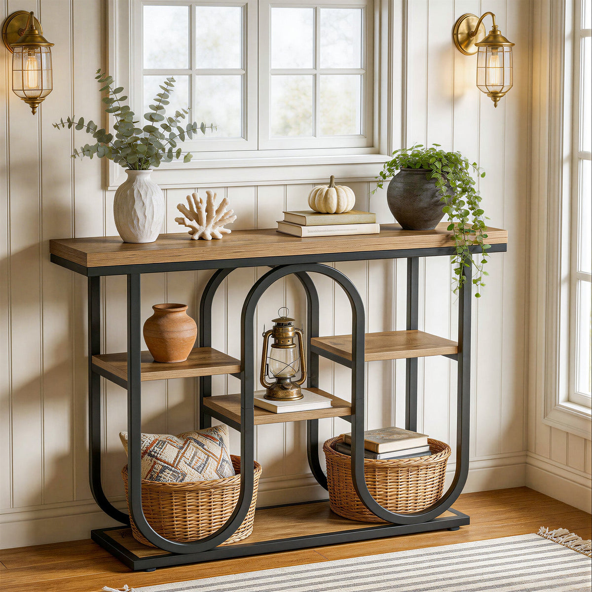 39.4" Console Table, 4-Tier Industrial Sofa Table for Entryway