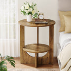 19.68-Inch Round End Table with Storage, 2-Tier Tall Side Table for Living Room and Bedroom